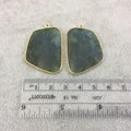 One Pair of OOAK Gold Plated Natural Green Moss Agate Freeform Shaped Bezel Pendants - Measuring 26mm x 36mm - High Quality Gemstone