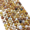 8mm Natural Mixed Yellow/Brown Agate Faceted Glossy Round/Ball Shape Beads W 1.5mm Holes - 7.5" Strand (Approx. 24 Beads) - LARGE HOLE BEADS