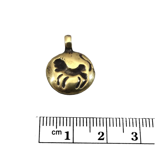 15mm x 15mm Oxidized Gold Plated Rustic Cast Standing Lion Icon Copper Round Shaped Pendant w/ Attached Ring  - Sold Individually (K-8)