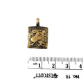 15mm x 15mm Oxidized Gold Plated Rustic Cast Walking Chicken Icon Copper Square Shape Pendant W Attached Ring  - Sold Individually (K-101)