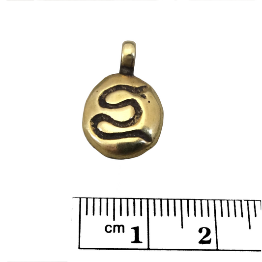12mm x 14mm Oxidized Gold Plated Rustic Cast Slithering Snake Icon Copper Oval Shaped Pendant w/ Attached Ring  - Sold Individually (K-12)