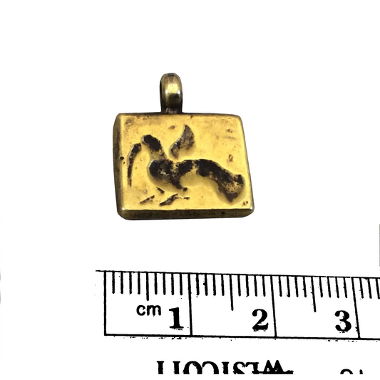 14mm x 16mm Oxidized Gold Plated Rustic Cast Bird & Branch Icon Copper Rectangle Shaped Pendant w/ Attached Ring  - Sold Individually (K-22)