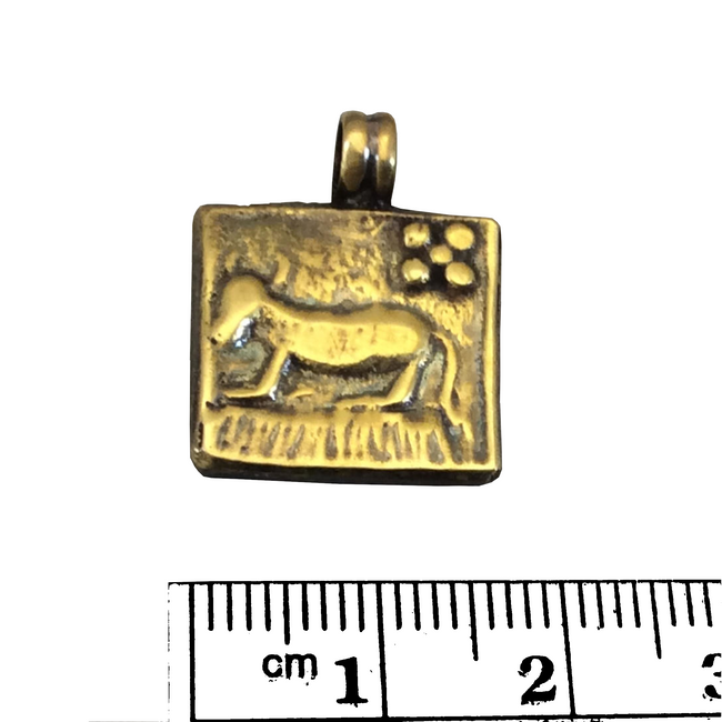 16mm x 16mm Oxidized Gold Plated Rustic Cast Resting Donkey Icon Copper Square Shaped Pendant w/ Attached Ring  - Sold Individually (K-25)