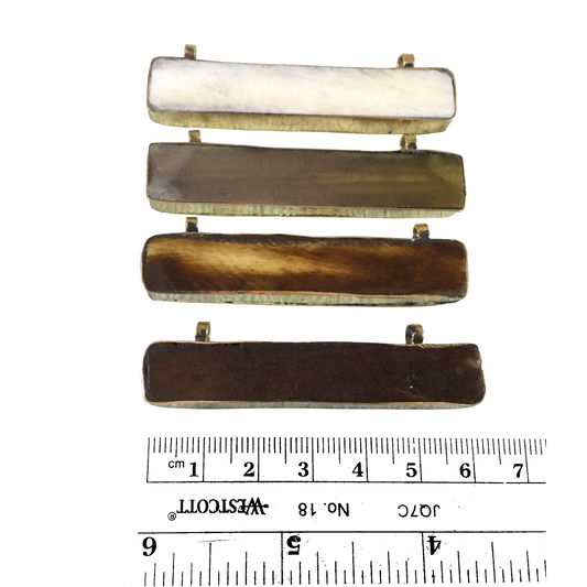 Light/Dark brown Horizontal Rectangle/Bar Shaped Carved Bone Focal Pendant - ~ 61mm x 12mm Approx.  - Sold Individually