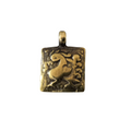 15mm x 15mm Oxidized Gold Plated Rustic Cast Walking Chicken Icon Copper Square Shape Pendant W Attached Ring  - Sold Individually (K-101)