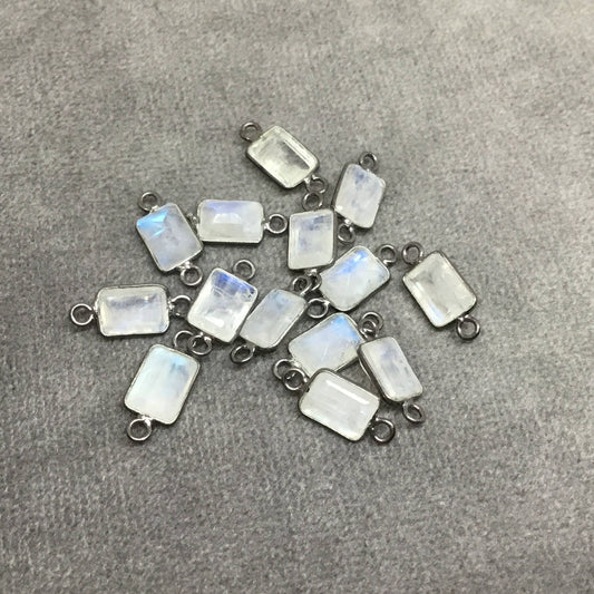 Moonstone Bezel | BULK PACK of Six Gold Sterling Silver Pointed Cut Stone Faceted Rectangle Shaped Bezel Connectors -Measuring 5mm x 7mm