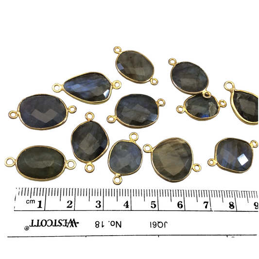 Labradorite Bezel | Gold Finish Freeform Shaped Plated Copper Connector Component - Measures 12-15mm x 14x18mm - Sold Individually at Random