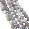 12mm Matte Finish Smooth Round Mixed Gray Crackle/Veined Agate Beads - 15" Strand (Approximately 33 Beads) - Natural Semi-Precious Gemstone