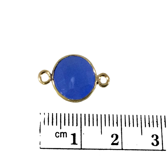 Gold Plated Faceted Natural Semi-Opaque Blue Chalcedony Round/Coin Shaped Bezel Connector - Measuring 10mm x 10mm - Sold Individually