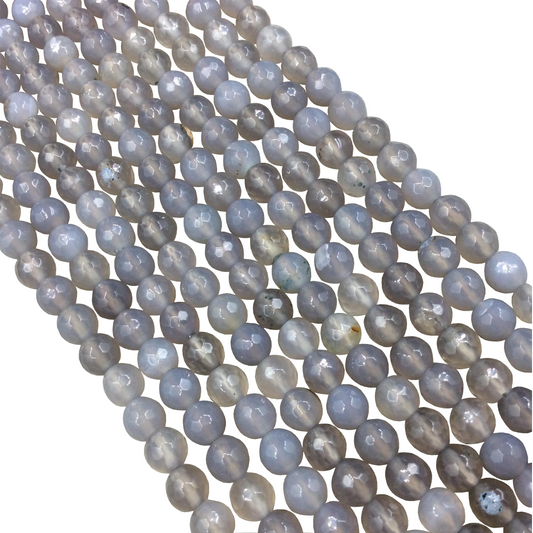 Agate Beads | Faceted Mixed Gray Natural Agate Round Beads | 6mm, 8mm, 10mm