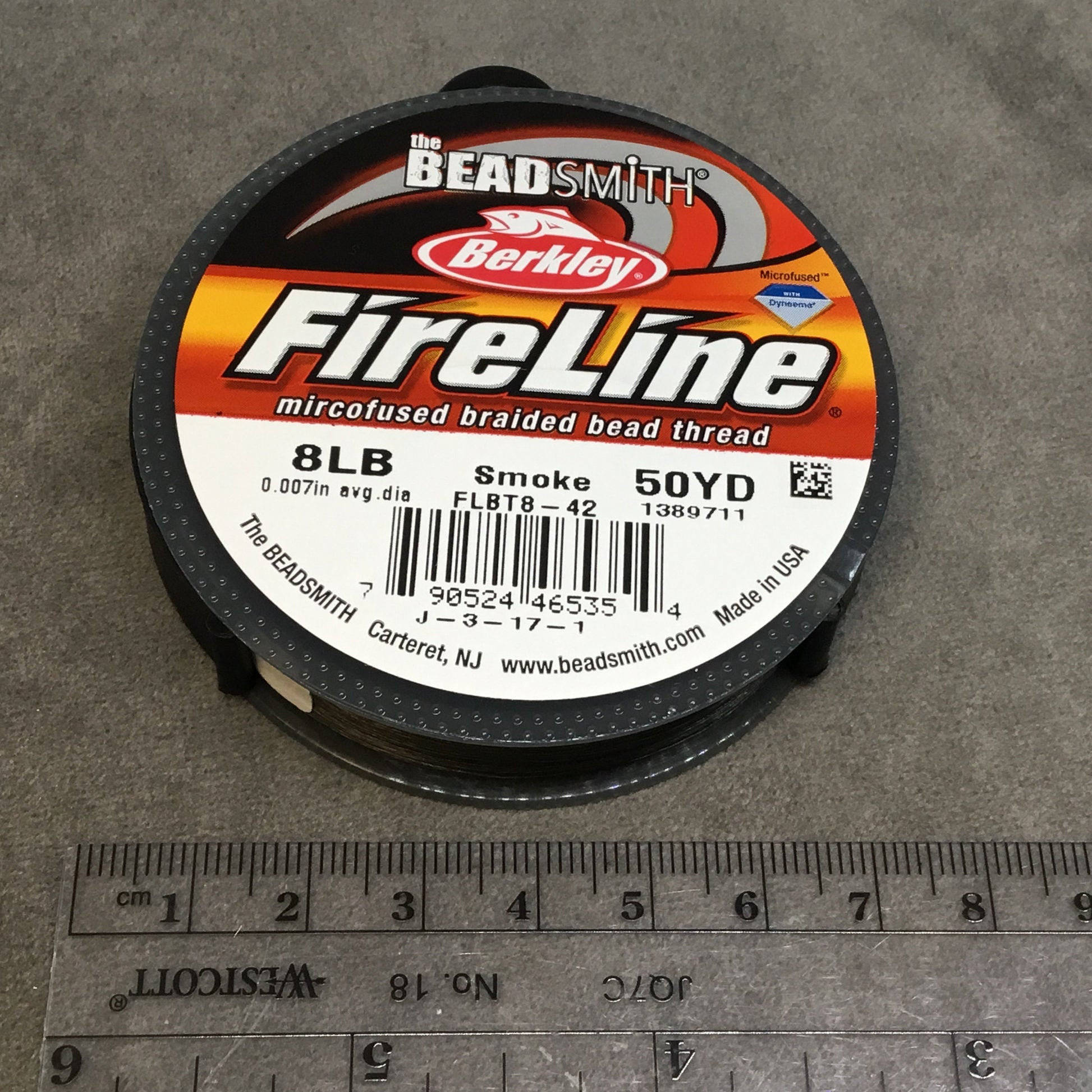 50 Yard Spool of 8lb. Smoke (Gray) Colored Fireline® Braided Beading Thread, Beadsmith/Berkley® Branded - 0.18mm/0.007" Diameter, Approx.