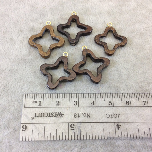 Bone Pendant And Connector | 23mm Open Quatrefoil Shape Ox Bone Focal Pendant And Connector | Bone Charm