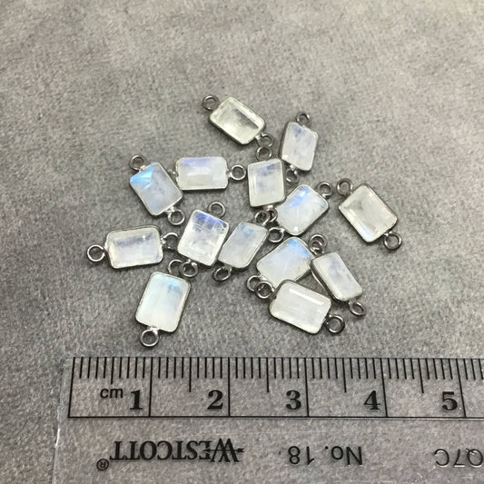 Moonstone Bezel | BULK PACK of Six Gold Sterling Silver Pointed Cut Stone Faceted Rectangle Shaped Bezel Connectors -Measuring 5mm x 7mm