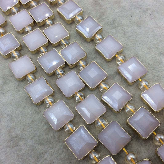 Gold Electroplated Faceted Grey Crystal Square Beads  Glossy Finish Strand