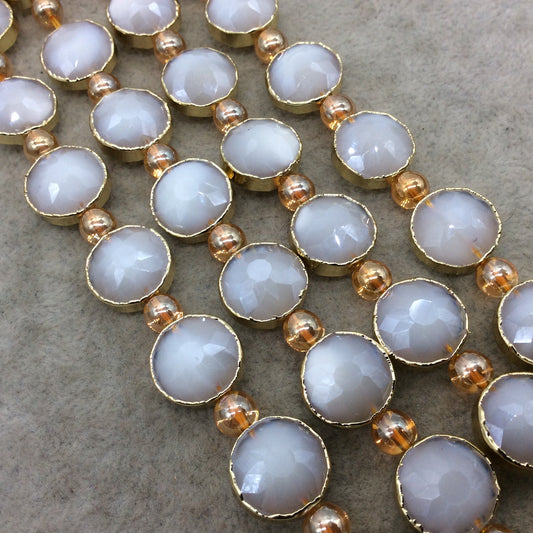 Gold Electroplated Faceted Crystal Round Beads  Glossy Opaque Grey (7" Strand)