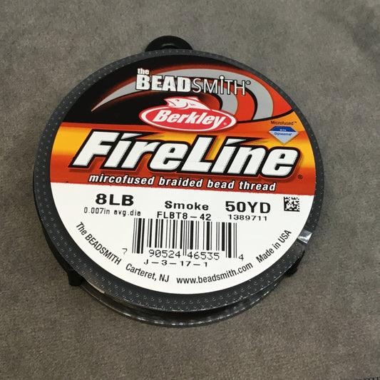 50 Yard Spool of 8lb. Smoke (Gray) Colored Fireline® Braided Beading Thread, Beadsmith/Berkley® Branded - 0.18mm/0.007" Diameter, Approx.