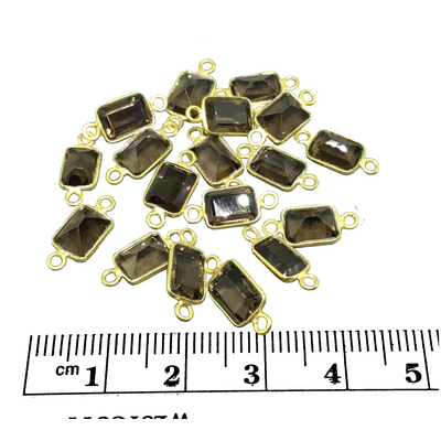 14k Gold Vermeil Smoky Quartz Connectors for Permanent Bracelets or Earrings - Non Tarnish Jewelry Supplies - Wholesale Bulk Lot of 6 pcs