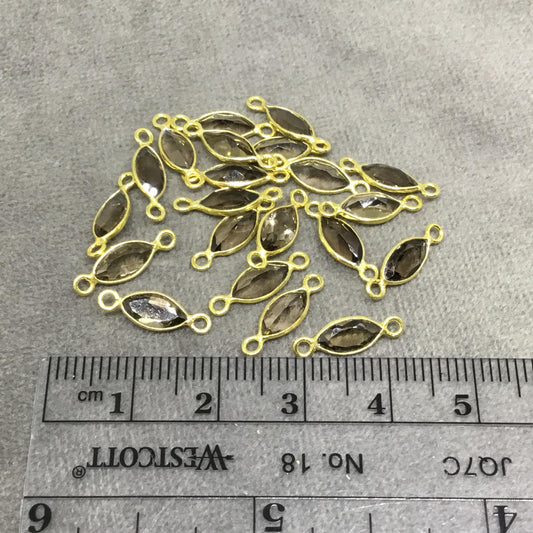 BULK PACK of Six (6) Gold Sterling Silver Pointed/Cut Stone Faceted Marquise Shaped Smoky Quartz Bezel Connectors - Measuring 4 x 8mm