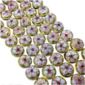 15mm Decorative Floral Gold Round Pillow Shaped Metal/Enamel Cloisonné Beads - Sold by 15" Strands (Approx. 28 Beads Per Strand)