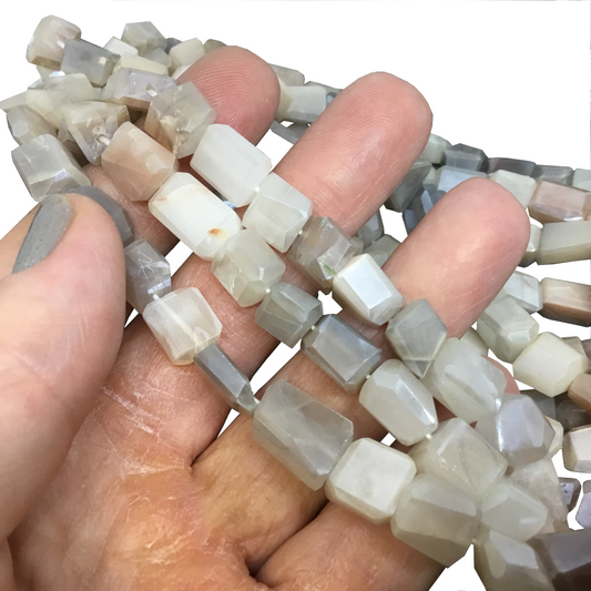 8-9mm x 9-13mm Faceted Mixed Mystic Moonstone Nugget Shaped Beads - 13" Strand (Approx. 31 Beads) - High Quality Indian Gemstone