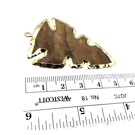 Mixed Jasper Pendant - 1.75-2" Gold Finish Notched Arrowhead Shape Electroplated Design, 45mm-50mm Long (EJ013S), Sold Per Piece, Randomly Selected.
