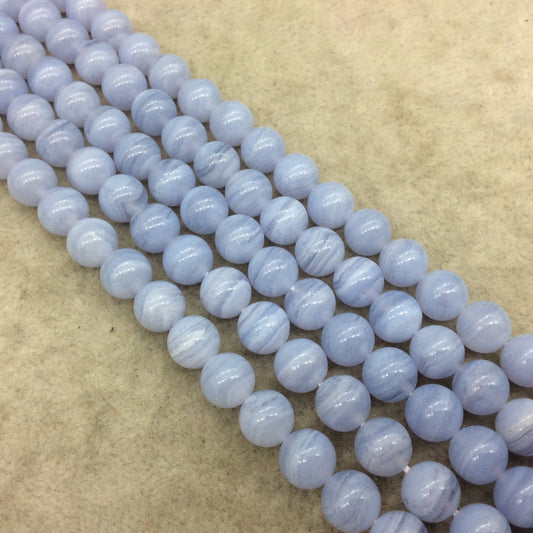 AAA Natural Blue Lace Agate Smooth Glossy Round/Ball Shape Beads W 1mm Holes - Sold by 16" Strands (~ 46 Beads) ~ 8mm Approx.