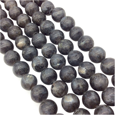 10mm Natural Larvakite Smooth Finish Round/Ball Shaped Beads with 2.5mm Holes - 9" Strand (Approx. 25 Beads) - LARGE HOLE BEADS