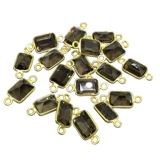 14k Gold Vermeil Smoky Quartz Connectors for Permanent Bracelets or Earrings - Non Tarnish Jewelry Supplies - Wholesale Bulk Lot of 6 pcs