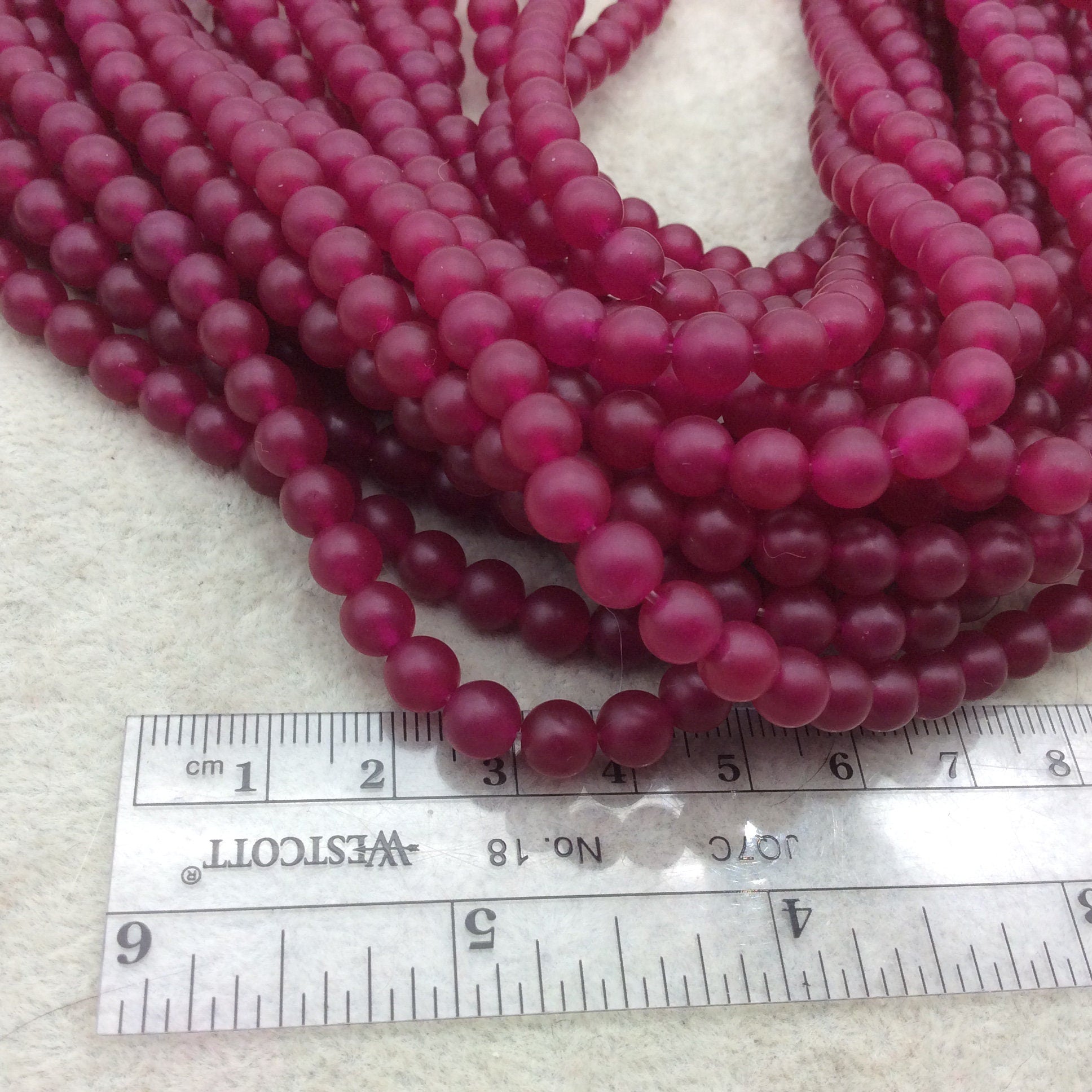 6mm Faceted Dyed Magenta Jade Round Beads with 1mm Holes - Sold by individual strand