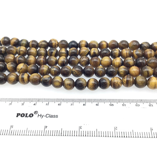 10mm Tiger Eye Round Beads: Brown Gemstone, Large 2mm Hole, 7.5" Strand