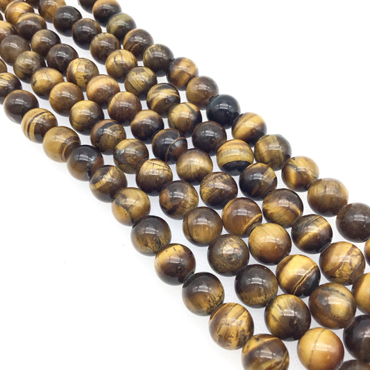 10mm Tiger Eye Round Beads: Brown Gemstone, Large 2mm Hole, 7.5" Strand