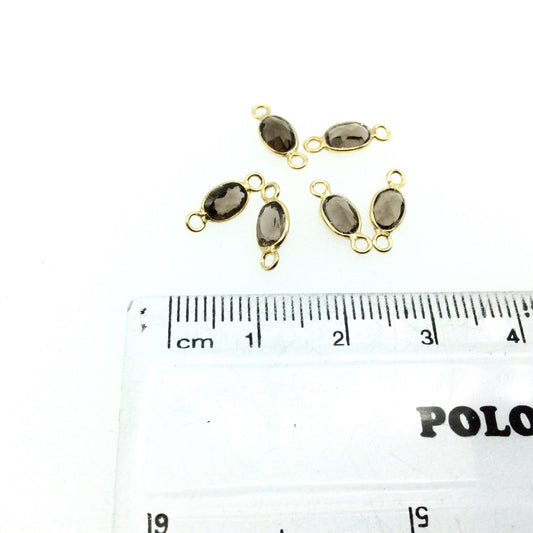 BULK LOT - Pack of Six (6) Gold Vermeil Pointed/Cut Stone Faceted Oval Shaped smoky Quartz Bezel Connectors Measuring 4mm x 6mm