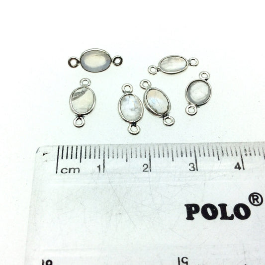Sterling Silver Moonstone Bezel Connectors  Oval, 5x7mm (Bulk Pack of 6)
