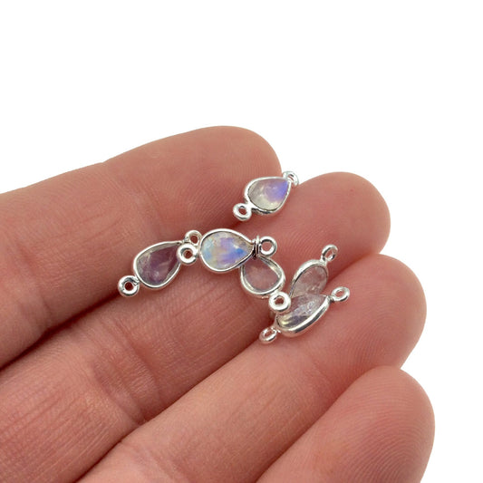 Six Sterling Silver Moonstone Teardrop Bezel Connectors