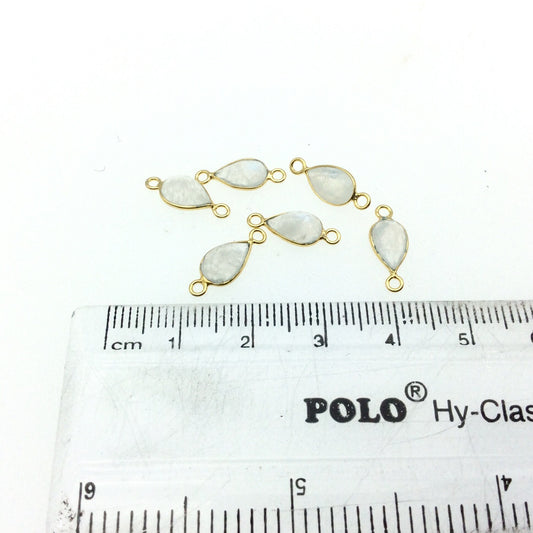 Moonstone Bezel | BULK PACK of Six (6) Vermeil Gold Pointed Cut Stone Faceted Teardrop Shaped Bezel Connectors - Measuring 5mm x 8mm