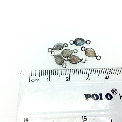 Labradorite Bezel | Gunmetal Sterling Silver Pointed/Cut Stone Faceted Teardrop Shaped Connectors - Meas 4mm x 6mm- BULK LOT-Pack of Six (6