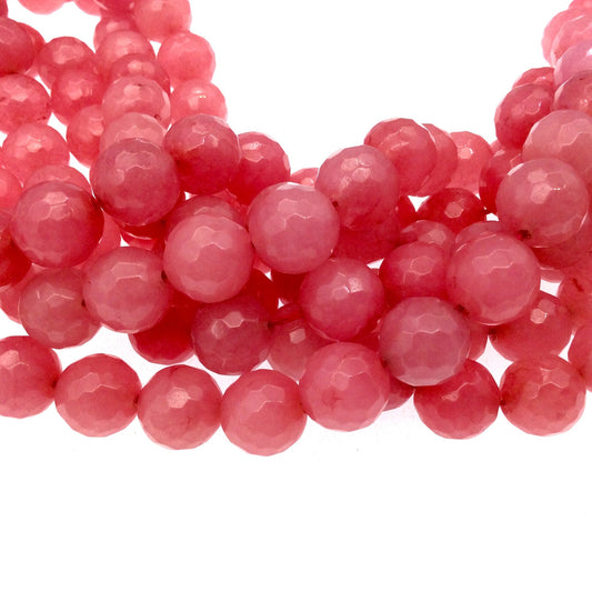 Faceted Punch Pink Jade Beads  4mm 6mm 8mm 10mm 12mm | Dyed Natural Jade Round Gemstone Beads | 15 Strand for Jewelry Making