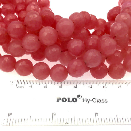 Faceted Punch Pink Jade Beads  4mm 6mm 8mm 10mm 12mm | Dyed Natural Jade Round Gemstone Beads | 15 Strand for Jewelry Making
