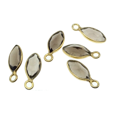 BULK PACK of Six (6) Gold Sterling Silver Pointed/Cut Stone Faceted Marquise Shaped Smoky Quartz Bezel Pendants - Measuring 4mm x 8mm