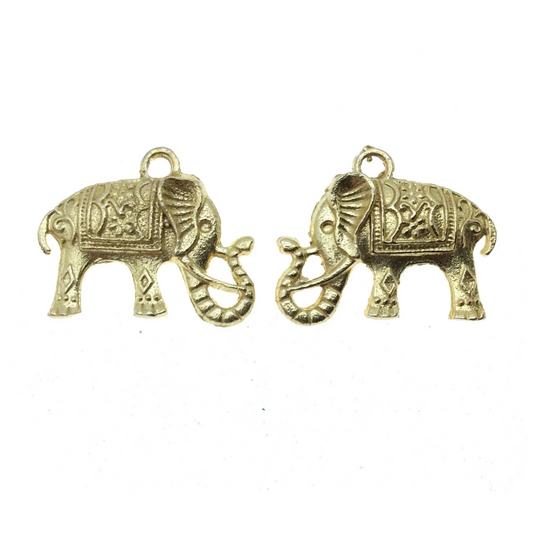 Elephant Pendant Gold Plated Copper – Rustic Charm Jewelry (17mm x 23mm)