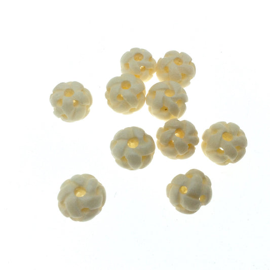 Cream Basket Woven Bone Beads: Handcrafted 10mm Round Beads (Pack of 10)