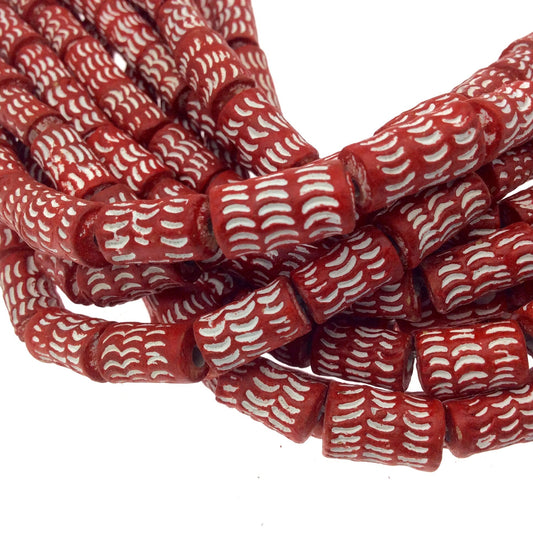 Barrel Beads | Handcrafted Artistic Clay Beads | African Clay Beads | Carved Tube Beads