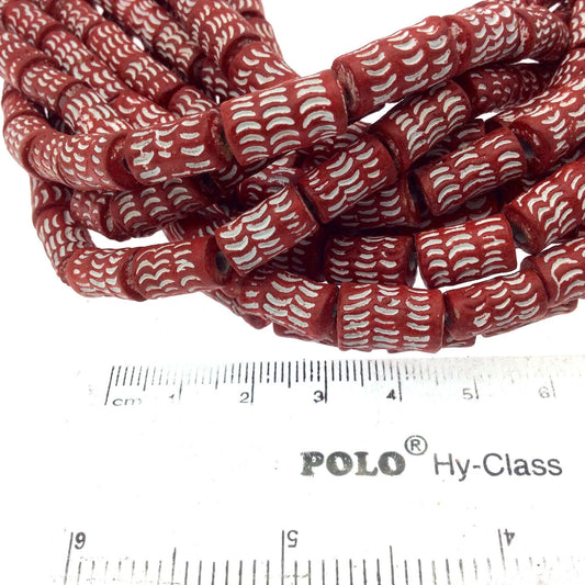 Barrel Beads | Handcrafted Artistic Clay Beads | African Clay Beads | Carved Tube Beads