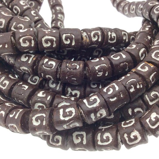 Barrel Beads | African Handmade Clay Beads | Artistic Clay Beads | Tube Beads | Carved Beads