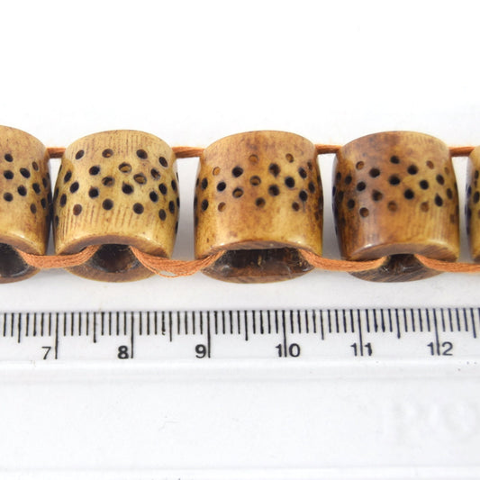 16mm x 18mm  Handcrafted Artistic Barrel Bone Beads - White with Black Dotted Design