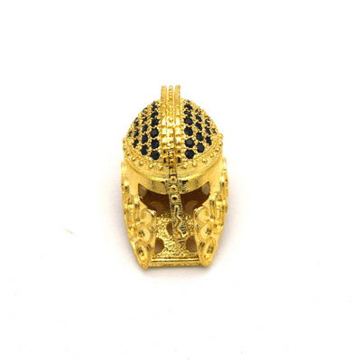 10mm x 20mm Gold Plated Cubic Zirconia Spartan Helmet Shaped Bead with Black Inlaid CZ