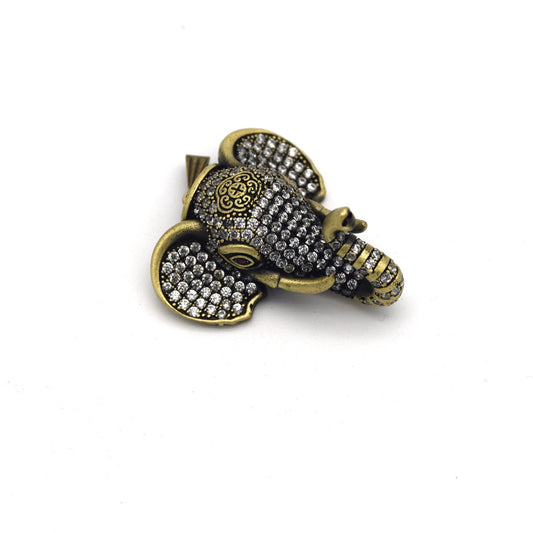Antique Bronze CZ Pave Elephant Head Pendant Charm, Vintage Style Jewelry Making
