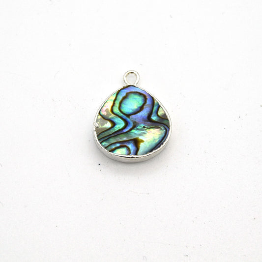 14mm x 15mm Silver Plated Flat Teardrop/Heart Shaped Iridescent Rainbow Abalone Pendant