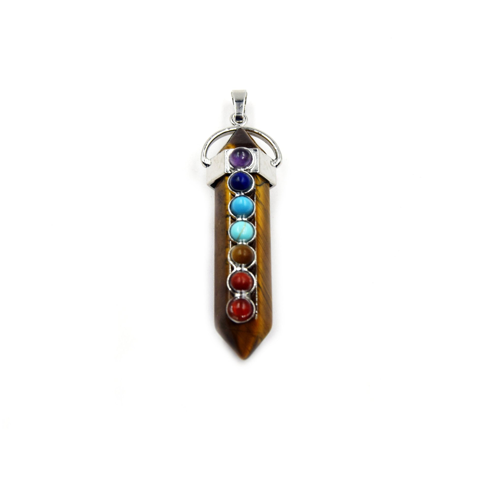 Natural 7 Chakra Point Pendant | Agate Quartz Howlite Tiger Eye Aventurine Malachite Hexagonal Point Pendant - Sold Individually
