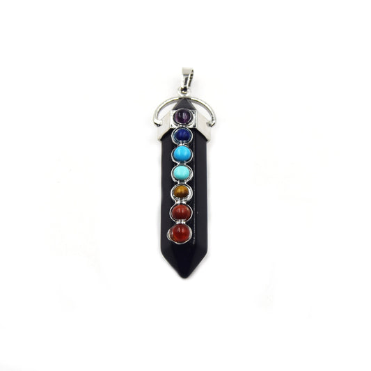 Natural 7 Chakra Point Pendant | Agate Quartz Howlite Tiger Eye Aventurine Malachite Hexagonal Point Pendant - Sold Individually